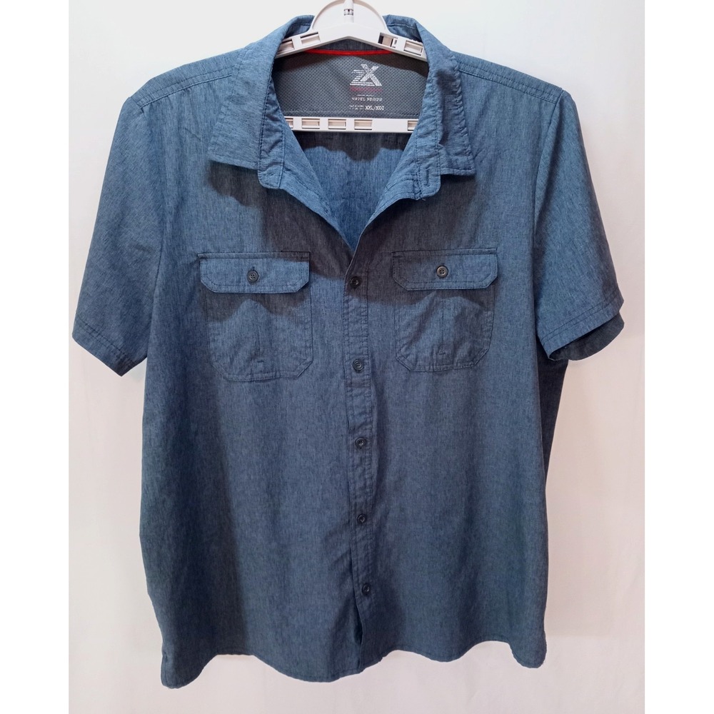 ZeroXposur Travel Series Men's Short Sleeve Button Up Shirt, XXL, Blue